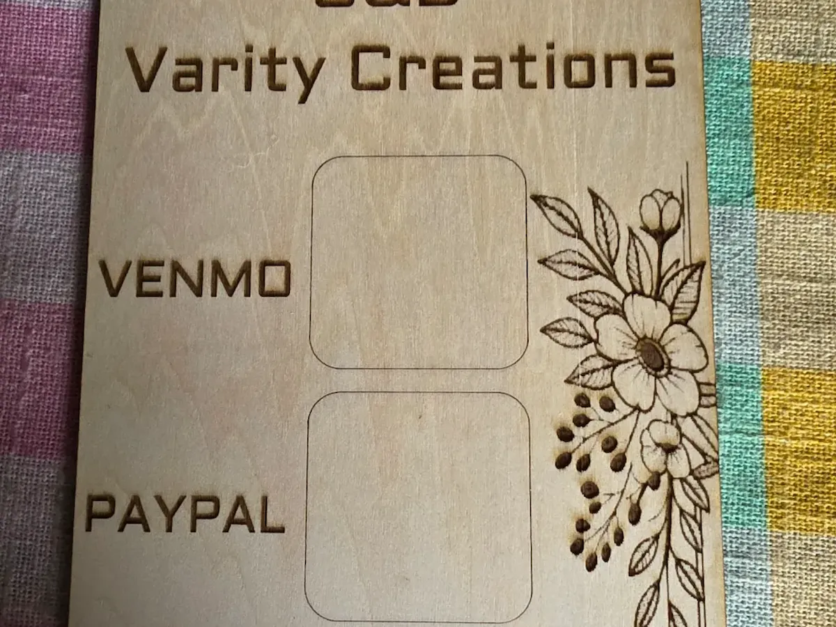 [Laser cut and engrave] Venmo and PayPal QR code payment sign with floral accent
