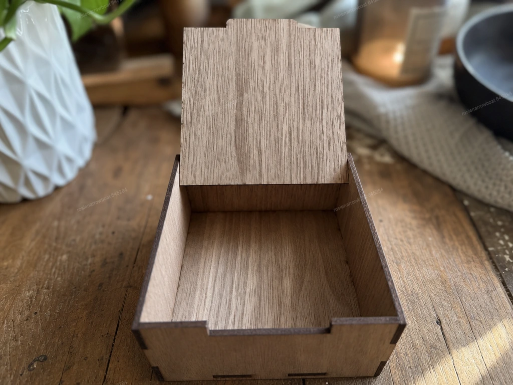 Small Square Wooden Keepsake Box with Hinged Lid