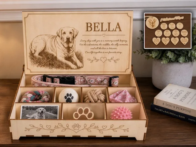 Personalized Dog Keepsake Memory Box with Milestone Tokens