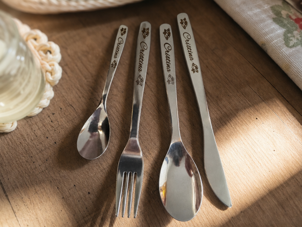 Personalized Stainless Steel Cutlery Set with Cristina Name Engraving