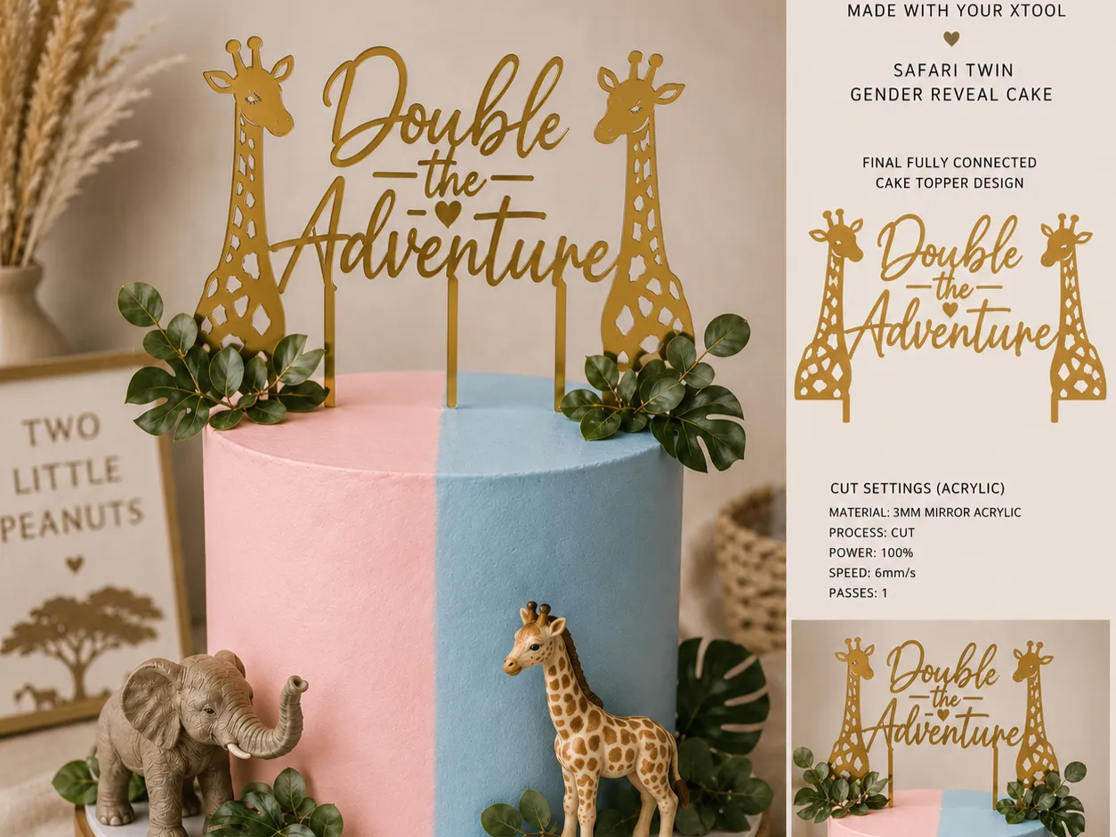 Safari themed twin gender reveal cake topper