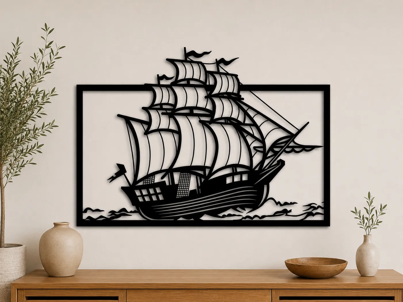 Vintage Sailing Ship Wall Art SVG | Tall Ship Nautical Decor | Pirate Ship Laser Cut SVG | Coastal Wall Art | Digital Download