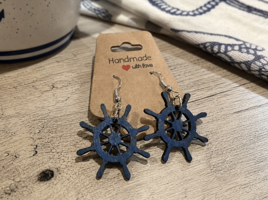 Nautical Ship Wheel Dangle Earrings