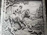 [Laser cut and engrave] Slate Coaster Featuring Fox Hunting Scene with Horse and Hounds