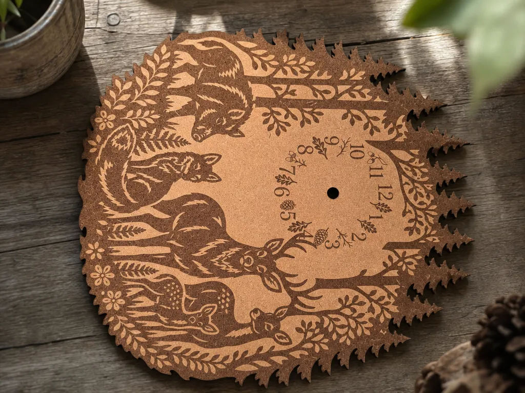 Woodland Animal Themed Circular Wall Clock Face with Forest Motif