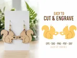 [Laser cut and engrave] Squirrel with Heart Mug Wooden Dangle Earrings