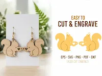 [Laser cut and engrave] Squirrel with Heart Mug Wooden Dangle Earrings