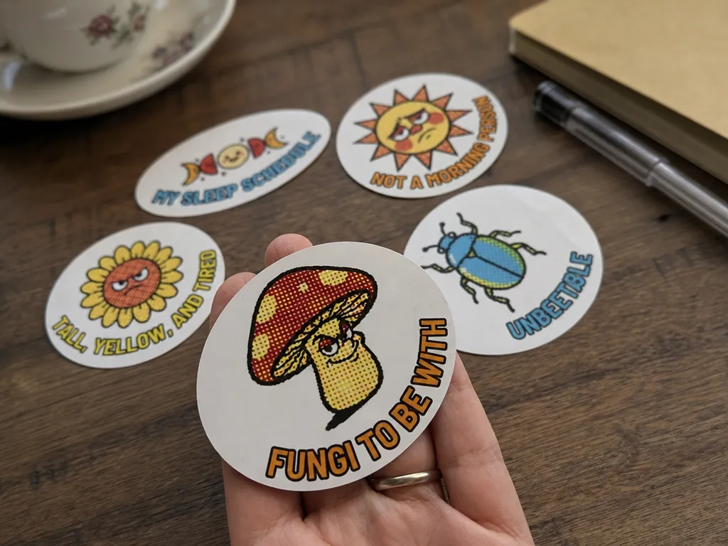 Retro Burnout Bouquet — Halftone Sticker Pack for the Tired & Thriving