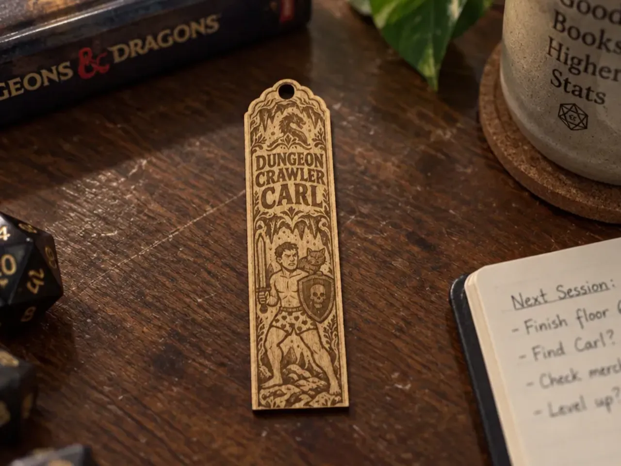 [Laser cut and engrave] Dungeon Crawler Carl wooden bookmark with fantasy character illustration