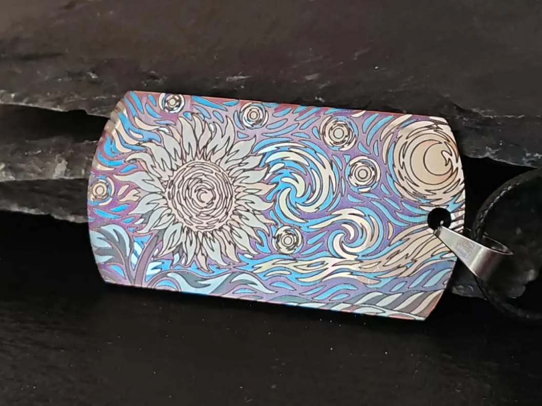 Starry Sunflower – Van Gogh Inspired Colour Engraving on Stainless Steel for Pendants and Keychains