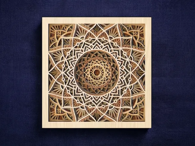 Square Layered Mandala Wall Art with Geometric Floral Pattern