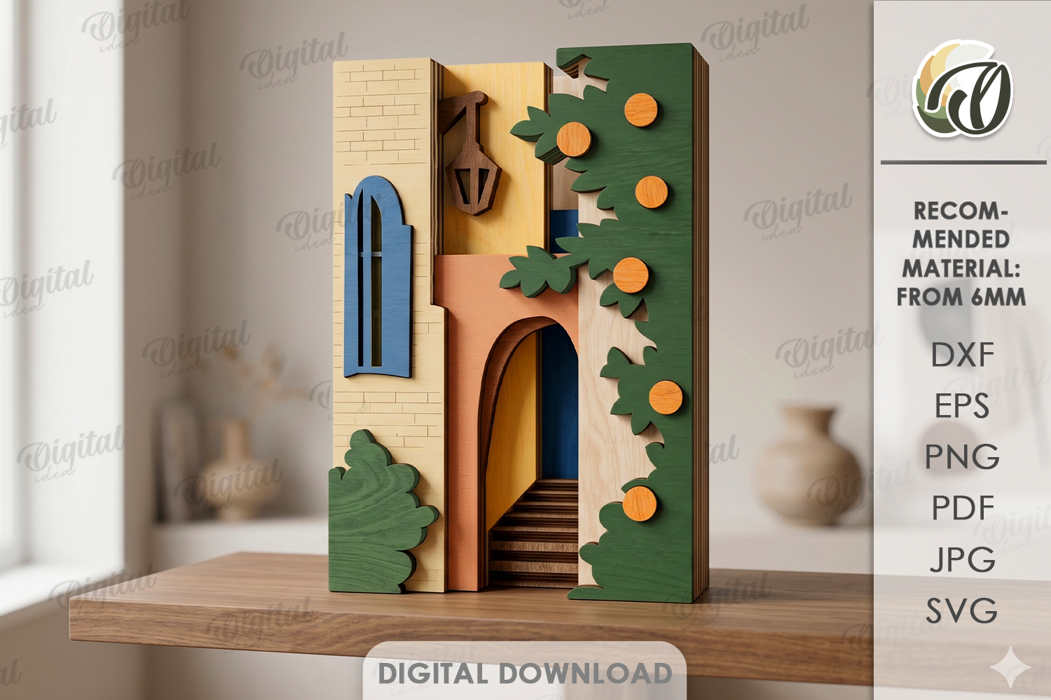 [Laser cut and engrave] 3D Layered Cityscape Decors Bundle. Coastal Village Wall Art Lasercut Files. Mediterranean Urban Shelf sitter. Tropical Architecture. Summer