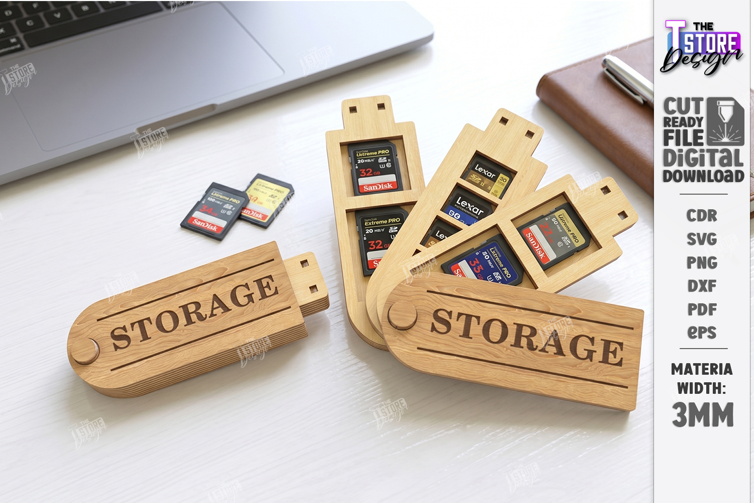 [Laser cut and engrave] Wooden SD Card and Memory Storage Organizer Cases Laser Cut Bundle. SD Card Case. Storage Box