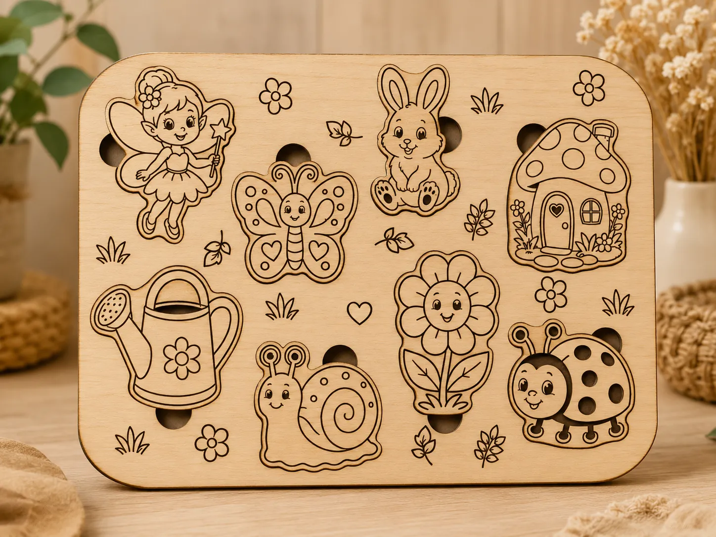 Fairy Garden Montessori-Inspired Wooden Puzzle | 8 Piece Name Learning Puzzle