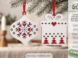 [Laser cut and engrave] Christmas Ornaments Bundle. Scandinavian Folk Baubles Laser Cut  Files. Wooden Tree Decor SVG. Cross Stitch Holiday Ornaments. Хmas Tree Hangers