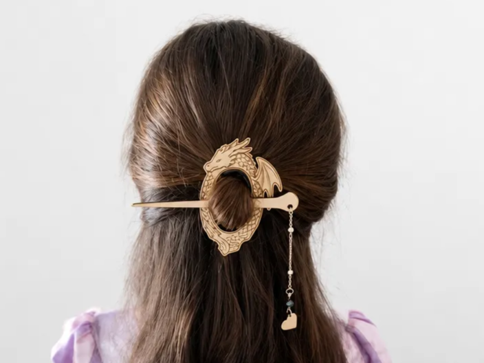 Fantasy Dragon Half-Up Hair Holder | Wooden Hair Stick & sword versions | Laser Cut File | Hair Accessory - 2 sized (commercial version)