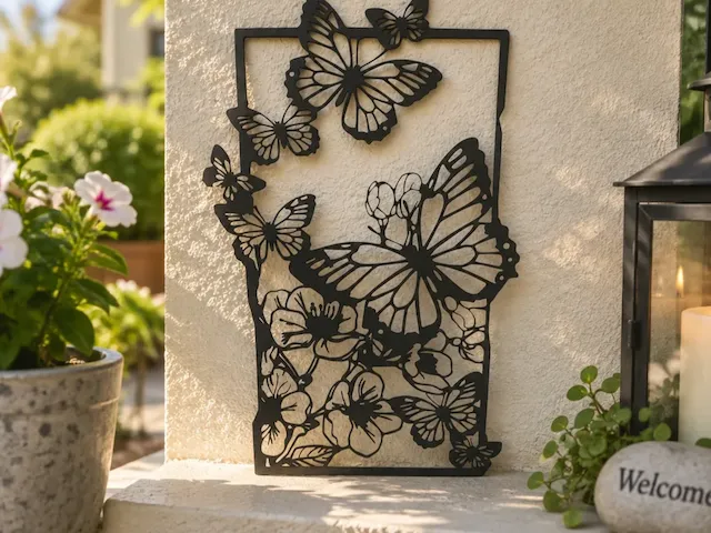 Panneau mural rectangulaire avec papillons et fleurs