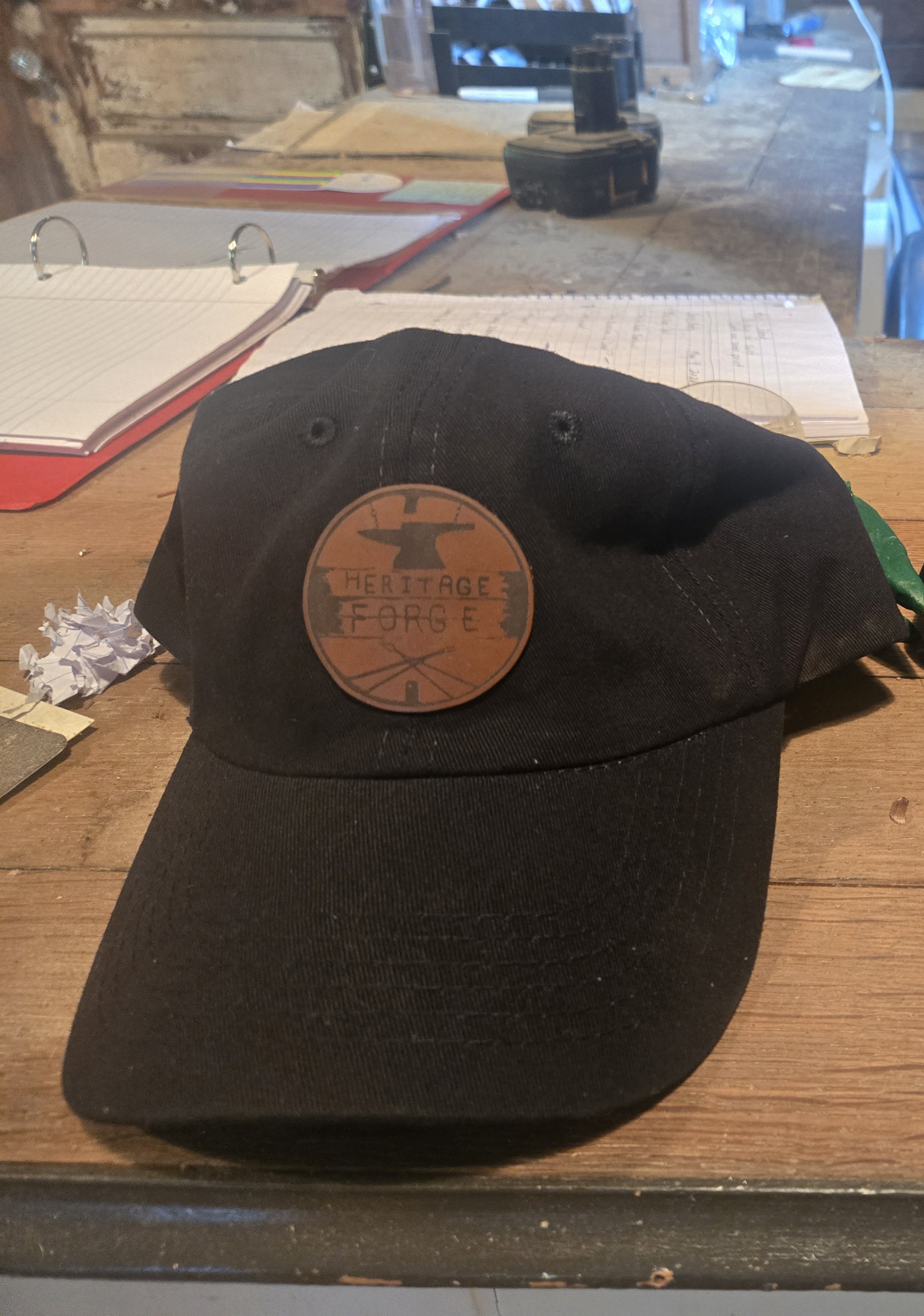 [Laser cut and engrave] Black Baseball Cap with Heritage Forge Anvil Logo Patch