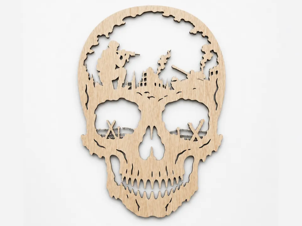 Skull Wall Art Featuring Military Soldier and Battlefield Silhouette