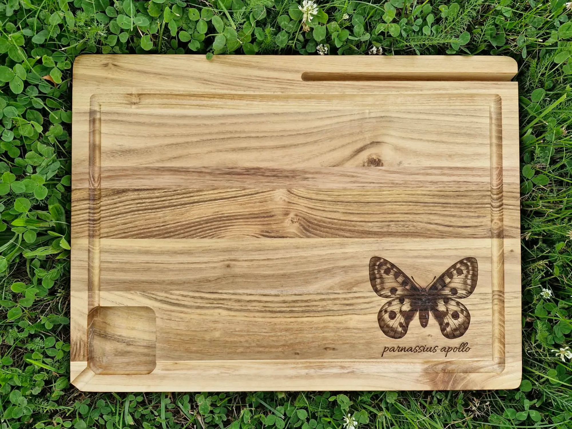 Wooden Cutting Board with Parnassius Apollo Butterfly Illustration