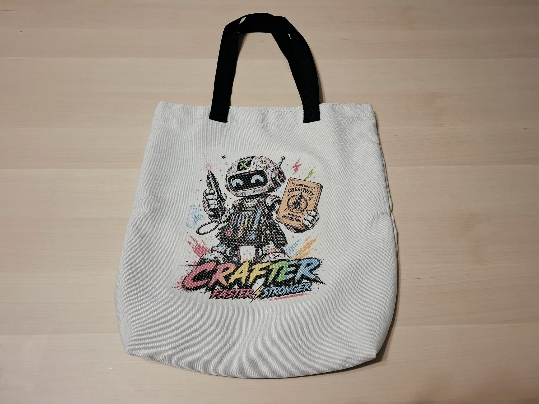 [Blade cut,Inkjet printing] Tote bag avec illustration de robot 🤖 Crafter – Faster. Stronger. More Creative.