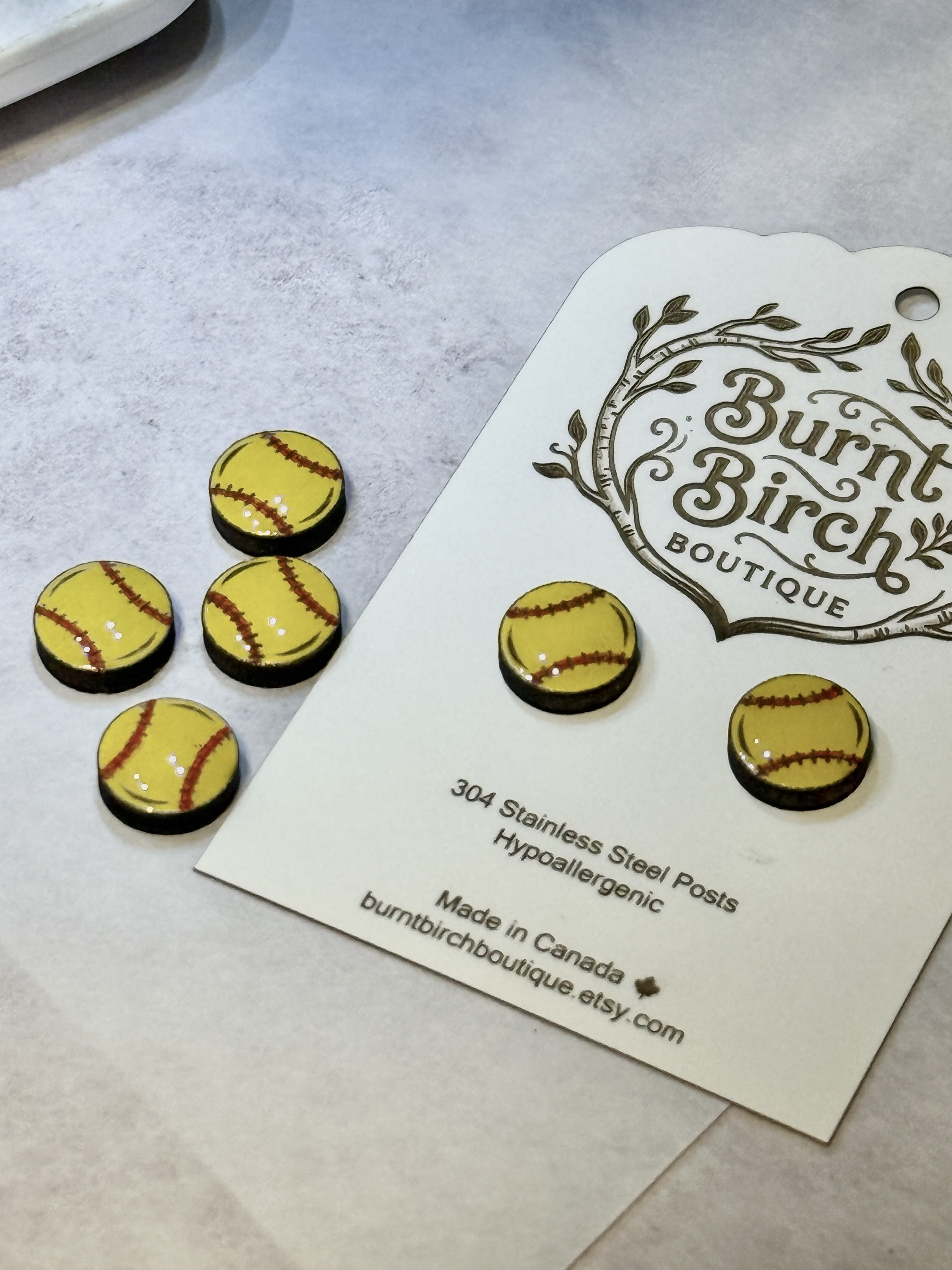 [Laser cut and engrave] Yellow Softball Stud Earrings