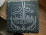 [Laser cut and engrave] Never Forget 9/11 Memorial Slate Coaster with New York City Skyline
