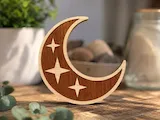 [Laser cut and engrave] Crescent Moon Tabletop Sign with Star Accents