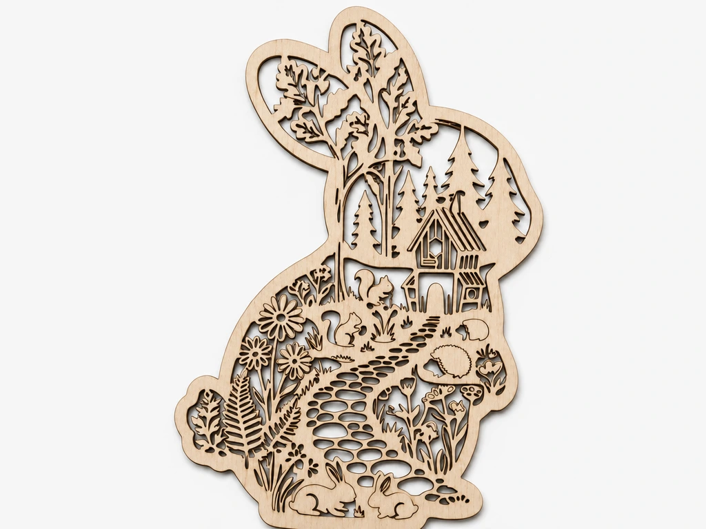 Osterhase Wandbild mit Waldlandschaft und Tieren