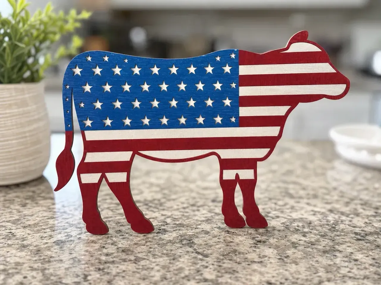 [Laser cut and engrave] Patriotic Cow - Laser Cutting Design
