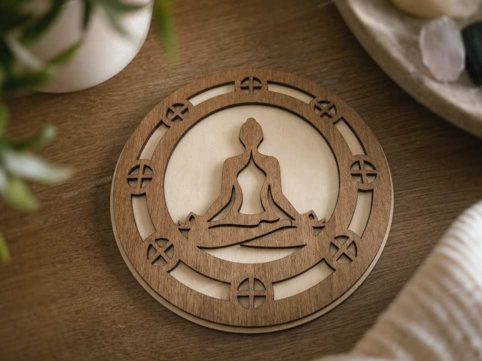 Circular Meditating Buddha Wall Art with Geometric Border