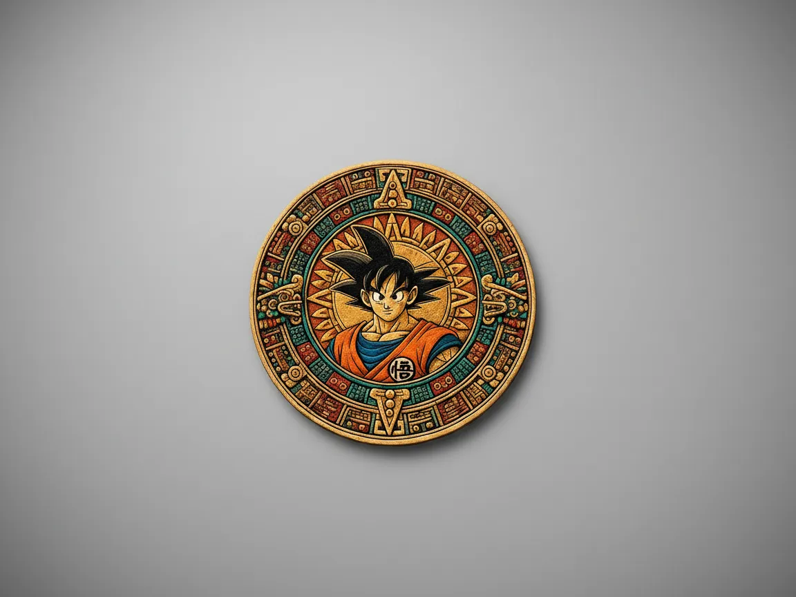 Goku Untersetzer mit aztekischen Kalenderstil