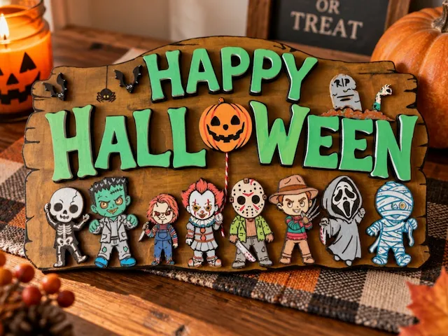 Fun Halloween Sign - Chibi style Horror Villains