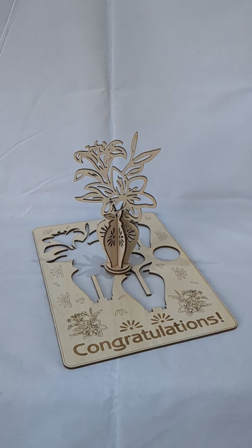 [Laser cut and engrave] Birthday Card Vase with Flowers Laser Cut Template, Design Greeting Cards, Laser Cutting Model