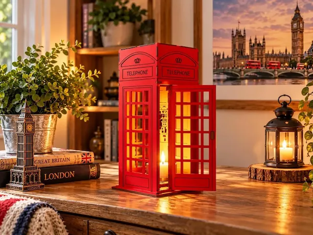 London Telephone Booth Lantern SVG | British Phone Box Laser Cut File | 3D Candle Holder SVG | 3mm Plywood