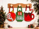 [Laser cut and engrave] Christmas Wall Peg Hanging SVG, Interchangeable Christmas Wall Decor Set of 3, Christmas Countdown, Hot Cocoa Mug, Glowforge Laser Cut File, CNC
