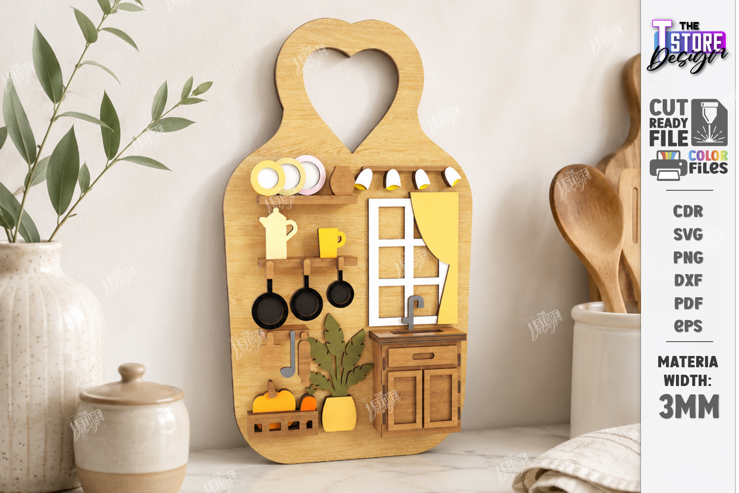 [Laser cut and engrave] Miniature Kitchen Scene Wall Hanging Cutting Board Decor Laser Cut Bundle. Mini Kitchen. Home Decor