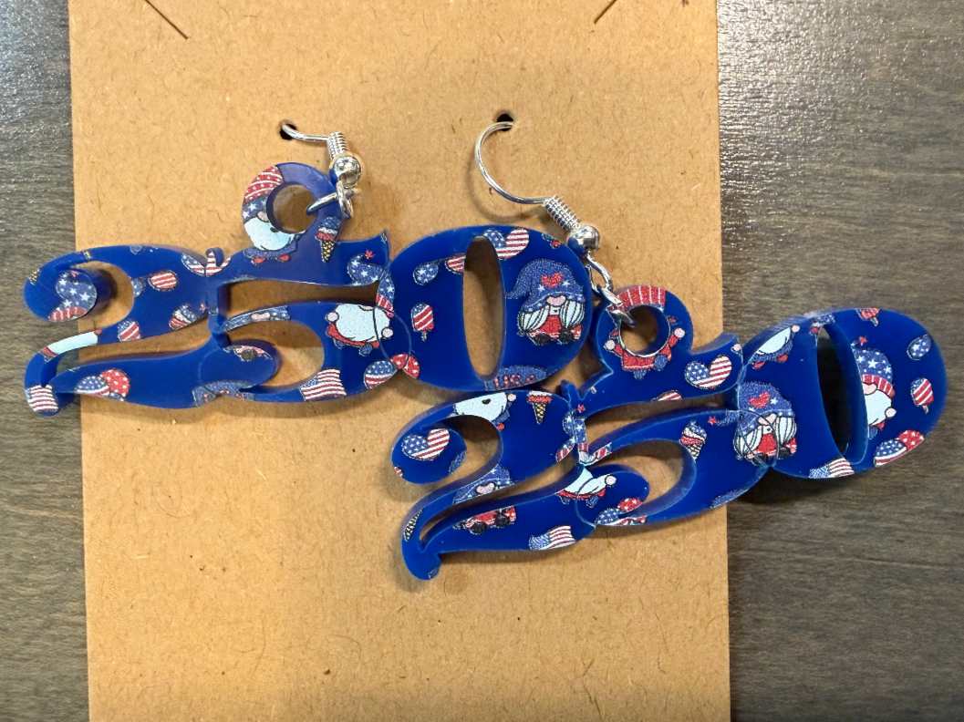 Patriotic Gnome Number 250 Dangle Earrings