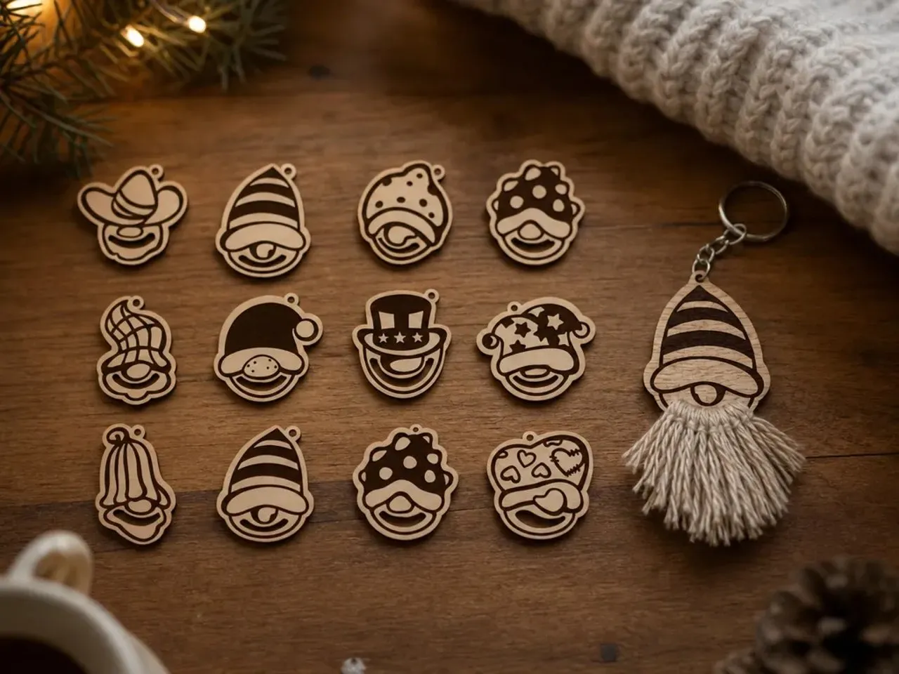 [Laser cut and engrave] Lot de pendentifs en bois en forme de gnome pour décoration de Noël