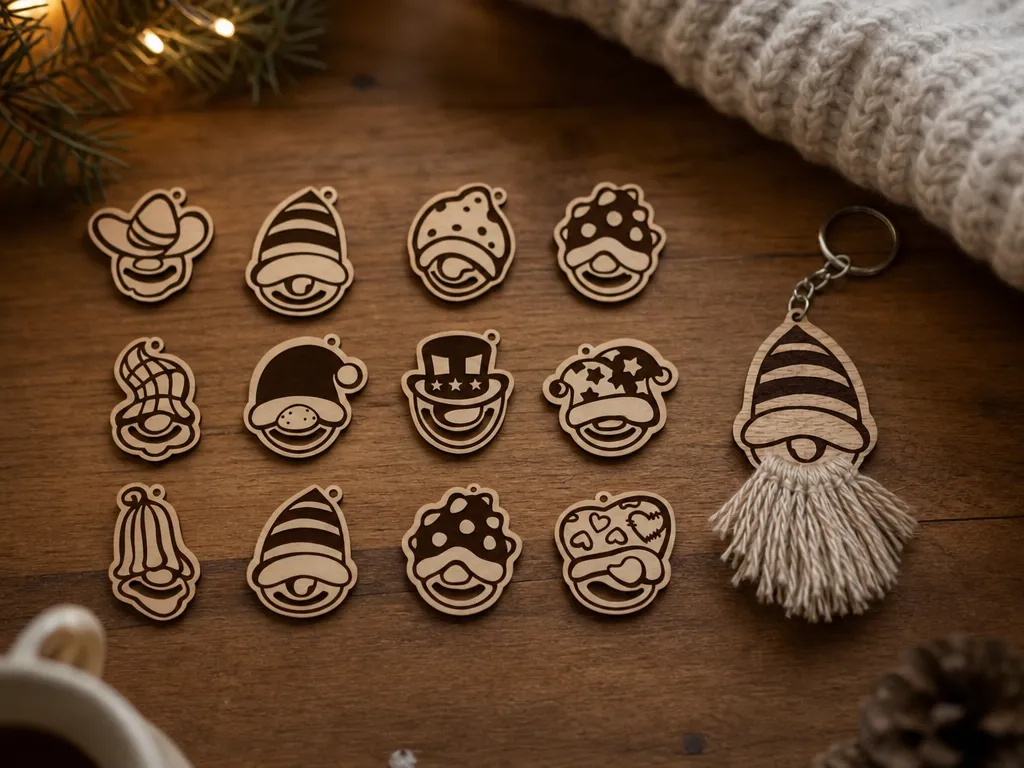 [Laser cut and engrave] Lot de pendentifs en bois en forme de gnome pour décoration de Noël