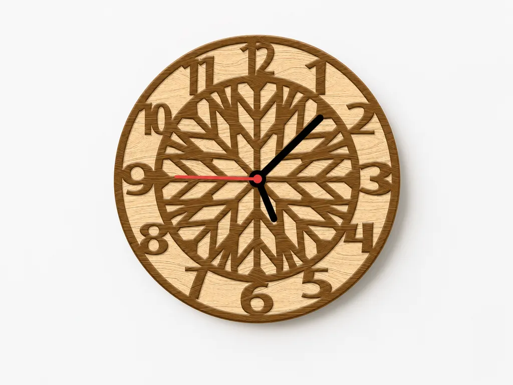 Round wall clock with geometric Mandala pattern and large numerals