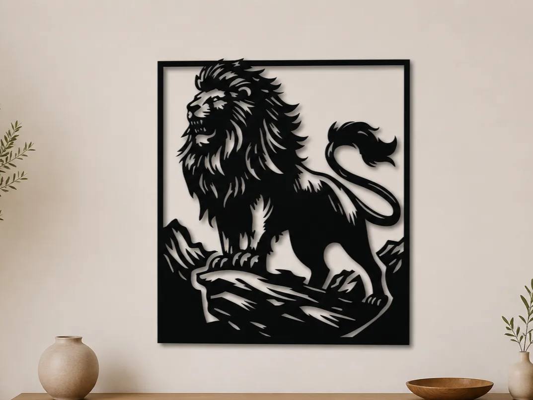 Majestic Lion Wall Art SVG | Roaring Lion Silhouette | King of the Jungle Decor | Wildlife Laser Cut SVG | Digital Download