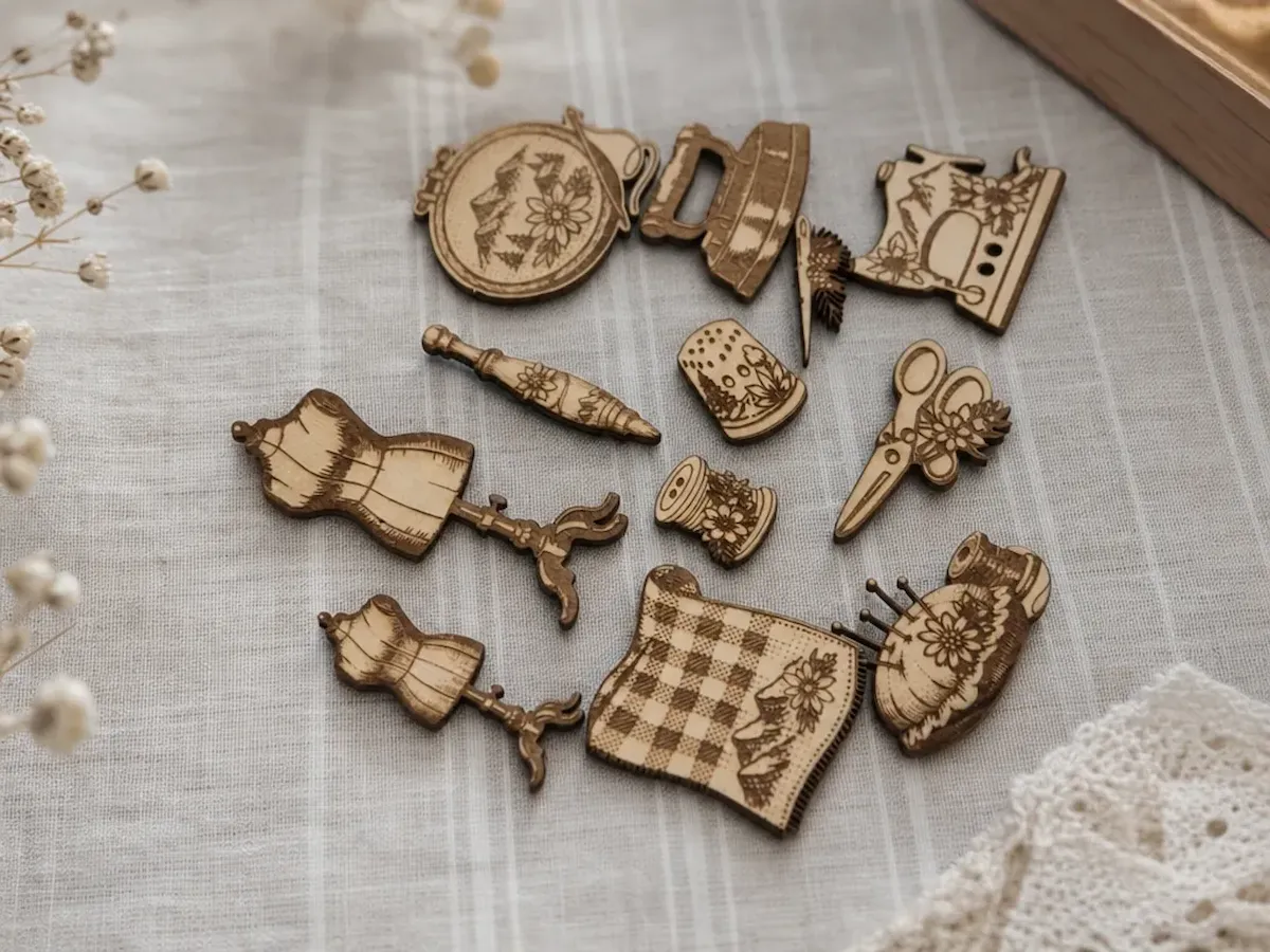 [Laser cut and engrave] Ensemble de miniatures en bois sur le thème de la couture