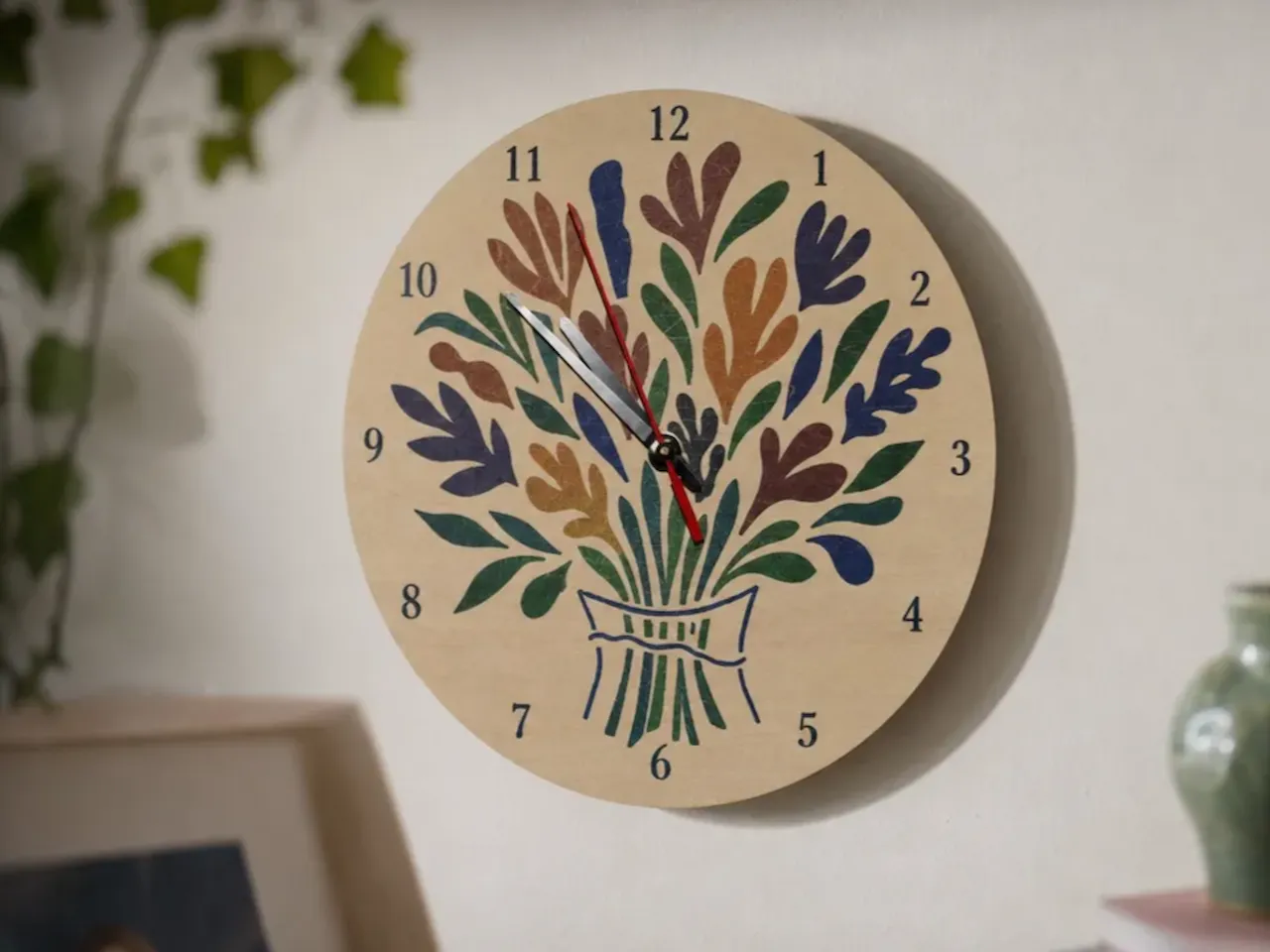 [Laser cut and engrave] Horloge murale ronde avec motif de bouquet de fleurs coloré