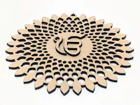 [Laser cut and engrave] Posavasos circular con símbolo Ik Onkar y patrón floral