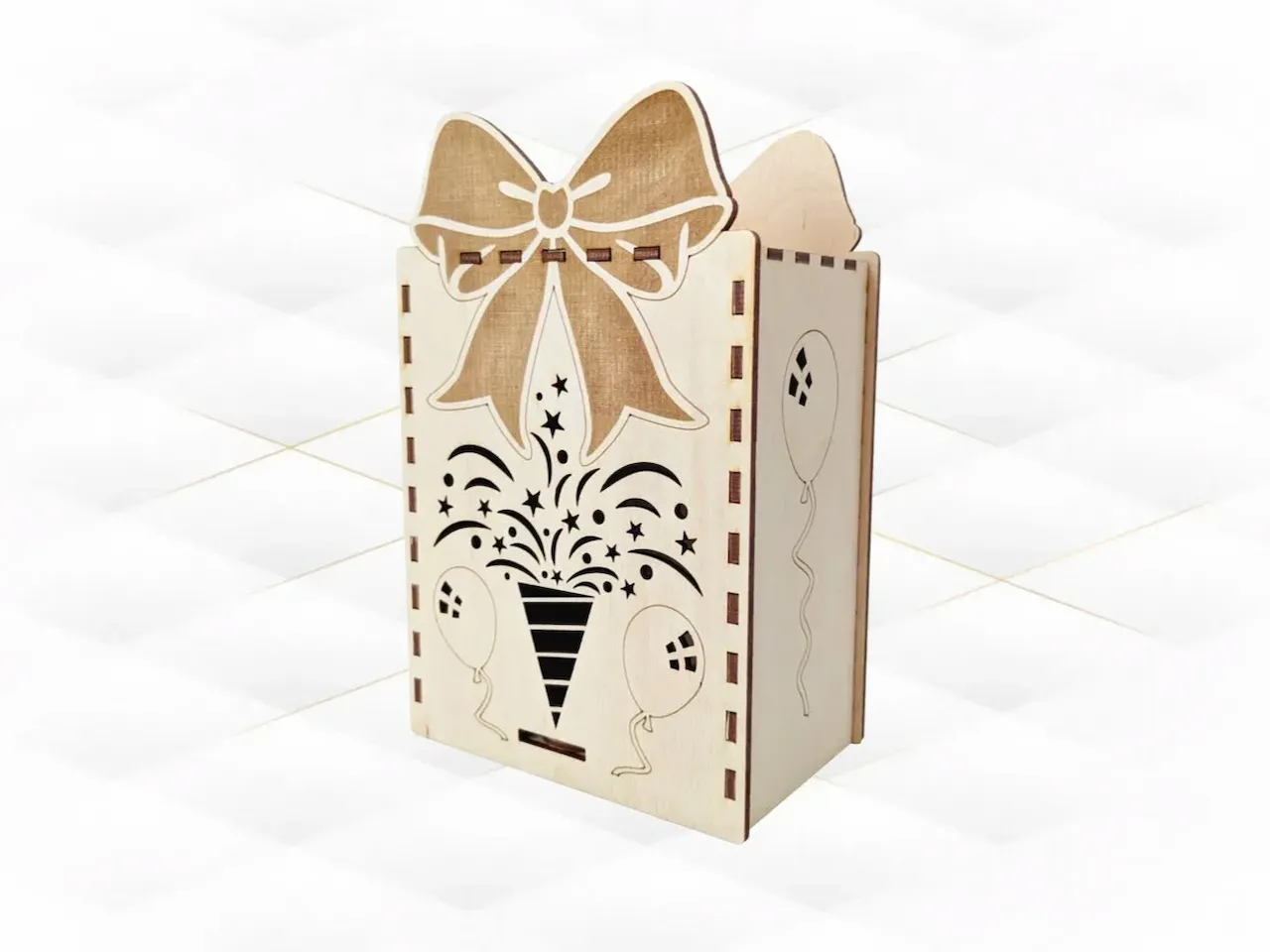 [Laser cut and engrave] Gift Box Bow Laser Cut Template, Sliding Greeting Box, Laser Cutting Design