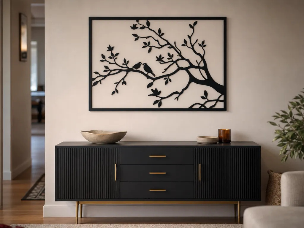 Bird on Tree Branch SVG, Nature Wall Art SVG, Bird Silhouette Laser Cut File, Tree Branch Wall Decor, Woodland Wall Art