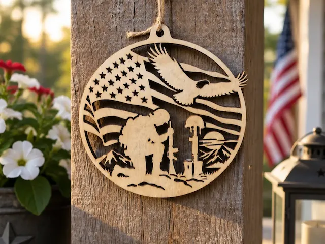 Patriotic Soldier and Eagle Memorial Hanging Ornament