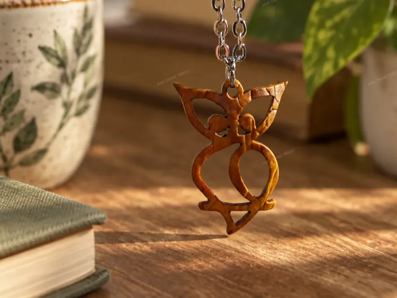 [Laser cut and engrave] Pendentif en bois en forme de chouette stylisée