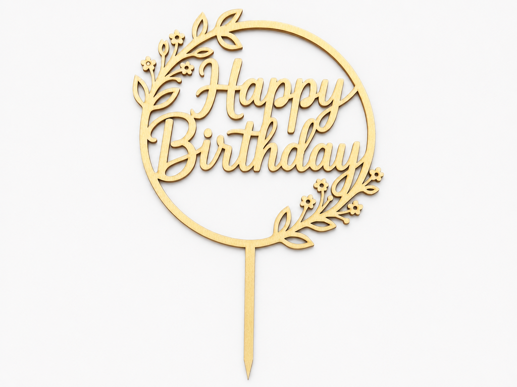 Happy Birthday Tortenstecker mit Blätterkranz